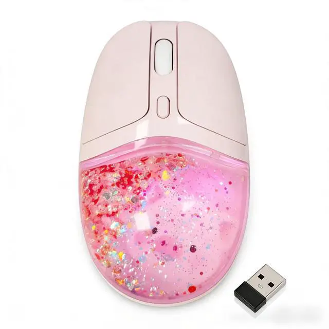 Main image of Justdfine Aqua Mouse, Clear Water Glitter Animal Design Wireless Bluetooth Mouse, Pink Multi-Mode, 4000 DPI Adjustable, RGB Light Portable Rechargeable Mouse for Laptop PC Office Home