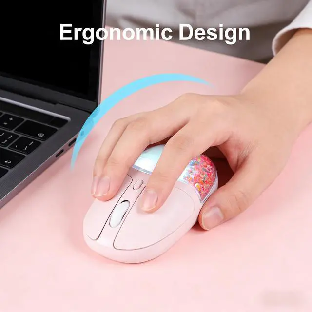 Alt view image 5 of 5 - Justdfine Aqua Mouse, Clear Water Glitter Animal Design Wireless Bluetooth Mouse, Pink Multi-Mode, 4000 DPI Adjustable, RGB Light Portable Rechargeable Mouse for Laptop PC Office Home