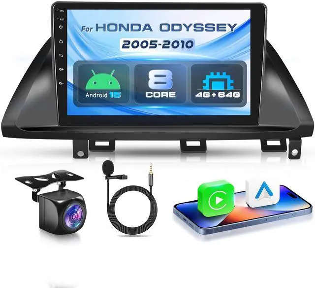 Main image of 4G+64G with Qualcomm 8 Core Android 15 Car Stereo for Honda Odyssey 2005-2010 Carpaly Android Auto 10.1 Touch Screen Radio OTA Upgrade GPS, WiFi, Bluetooth 5.1, DSP,SWC, Backup Camera