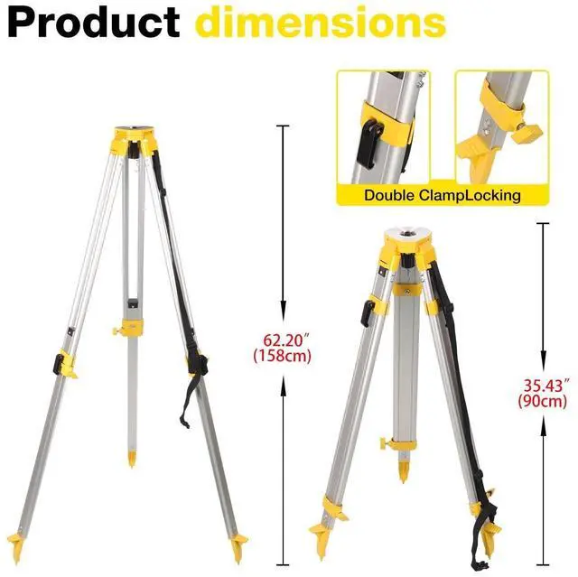Alt view image 3 of 5 - Professional Surveying Tripod & Aluminum Grade Rod Combo - 9ft Telescopic Rod + 65" Adjustable Tripod for Rotary Laser Level, Theodolite, Land Surveying Equipment(Yellow)