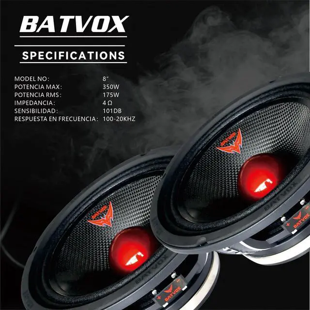 Alt view image 3 of 5 - Guooreat MX80S1 Loudspeaker 8 Inch Midrange 600 Watts 4 Ohms Red Bullet, Premium Quality Audio Door Speakers for Car or Truck Stereo Sound System, Black (1 Speaker)