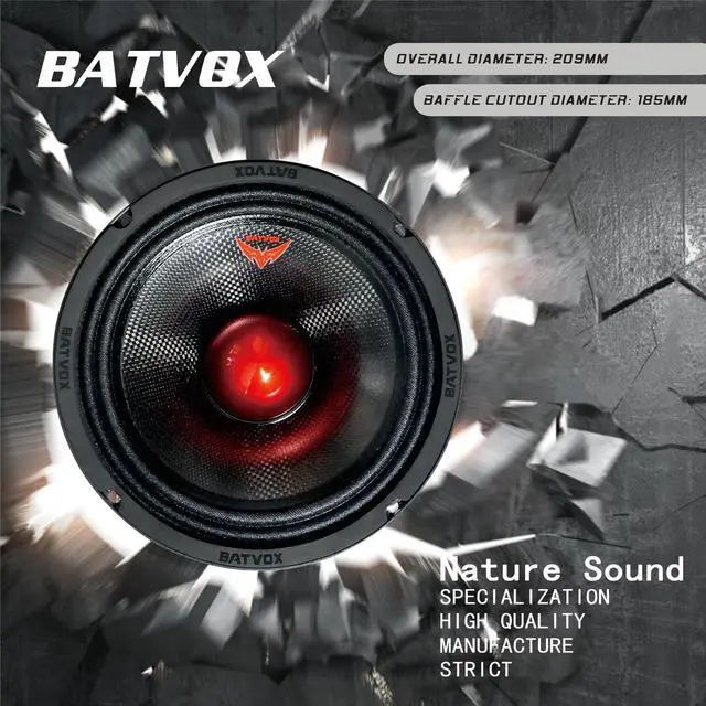 Alt view image 4 of 5 - Guooreat MX80S1 Loudspeaker 8 Inch Midrange 600 Watts 4 Ohms Red Bullet, Premium Quality Audio Door Speakers for Car or Truck Stereo Sound System, Black (1 Speaker)