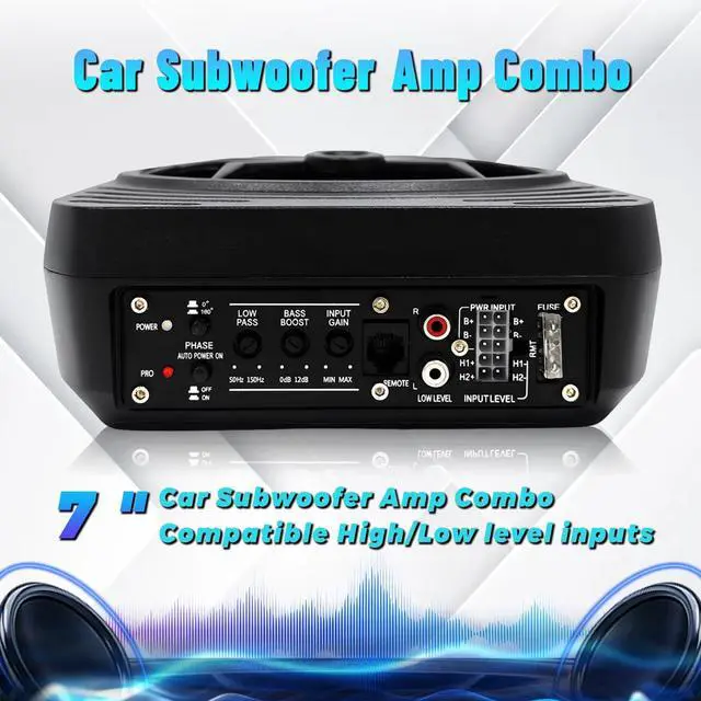 Alt view image 5 of 5 - LORPHEIR 7 Spider LED Light Slim Under Seat Powered Car Subwoofer, 1000W Peak Active Subwoofer with Built-in Amplifier, Blue LED Spider Design, Car/Truck Audio Bass Speaker