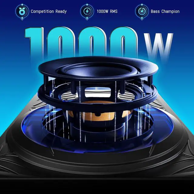 Alt view image 2 of 5 - LORPHEIR 7 Spider LED Light Slim Under Seat Powered Car Subwoofer, 1000W Peak Active Subwoofer with Built-in Amplifier, Blue LED Spider Design, Car/Truck Audio Bass Speaker