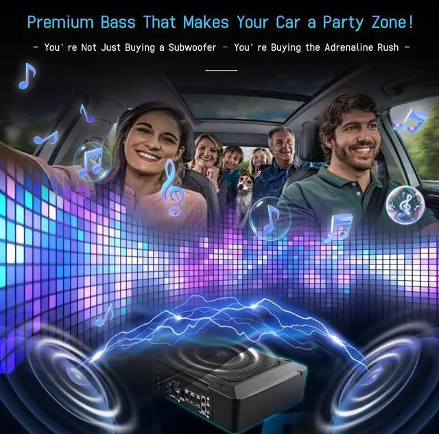 Alt view image 4 of 5 - LORPHEIR 7 Spider LED Light Slim Under Seat Powered Car Subwoofer, 1000W Peak Active Subwoofer with Built-in Amplifier, Blue LED Spider Design, Car/Truck Audio Bass Speaker
