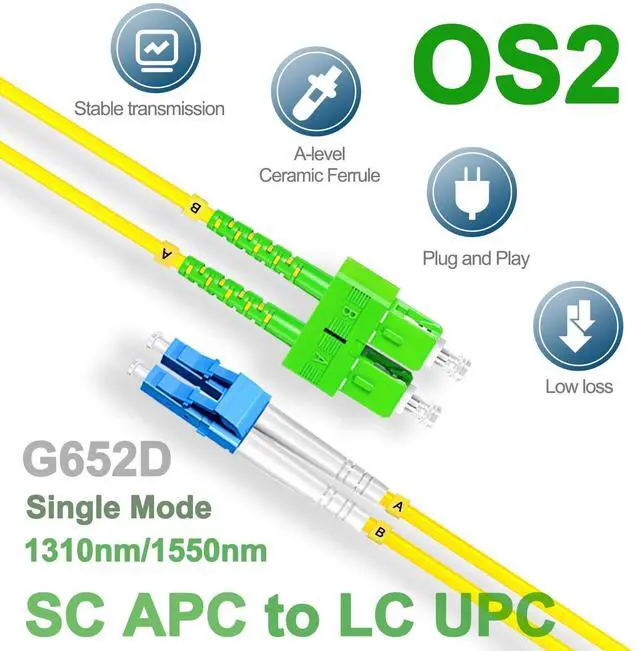 Alt view image 2 of 5 - 5Pcs 5 Meter Fiber Optic Patch Cord SC APC to LC UPC, Duplex Single Mode Fiber Cable Jumper OS2 G652D 9/125m, 1310nm/1550nm LSZH 3.0mm