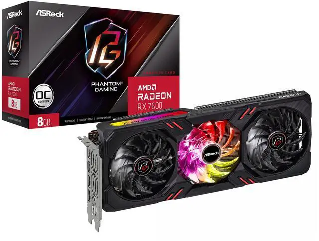 Main image of ASRock RX7600 PG 8GO AMD Radeon RX 7600 Phantom Gaming 8GB OC Graphics Card