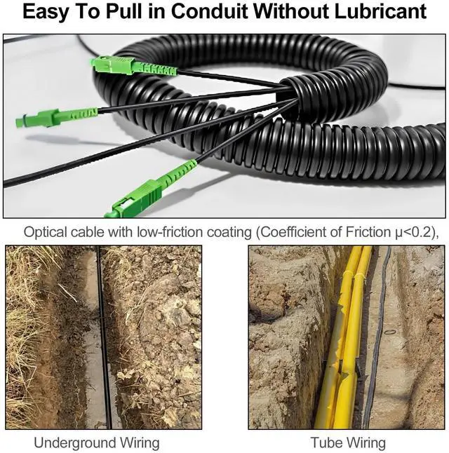 Alt view image 5 of 5 - 25M(82ft) Armored Fiber Optic Internet Cable SC/APC to SC/APC Single-Mode 9/125m OS1/OS2 Simplex Patch Cord, Heavy-Duty 3mm OD, LSZH, Black