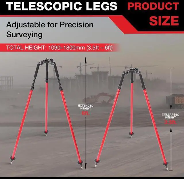 Alt view image 2 of 4 - MOETER Aluminum Surveying Tripod with Thumb Release Surveyor Tripod for Prism Poles, GPS Rods, GNSS Poles Adjustable Telescopic Survey for Total Station Use (Red)