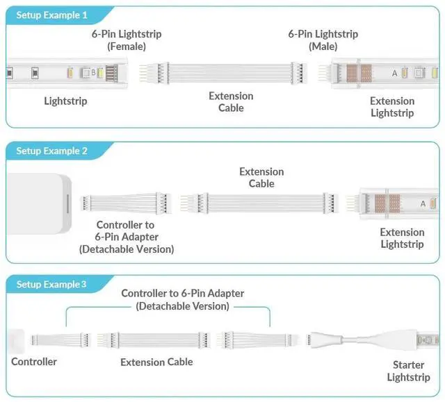 Alt view image 4 of 5 - Litcessory Extension Cable for Philips Hue/Solo Lightstrip (3.3ft, 2 Pack, Black - Micro 6-PIN V4 / Solo Lightstrip)