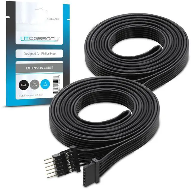Main image of Litcessory Extension Cable for Philips Hue/Solo Lightstrip (3.3ft, 2 Pack, Black - Micro 6-PIN V4 / Solo Lightstrip)