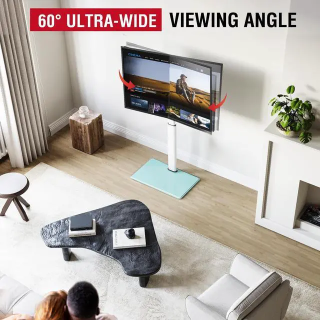 Alt view image 3 of 5 - AOKCOS Swivel TV Floor Stand for 32-65 Inches TVs, 8 Level Height Adjustable Corner Small TV Stand Mount for Living Room/Bedroom, Holds up to 88 lbs,MAX VESA 400x400mm,White