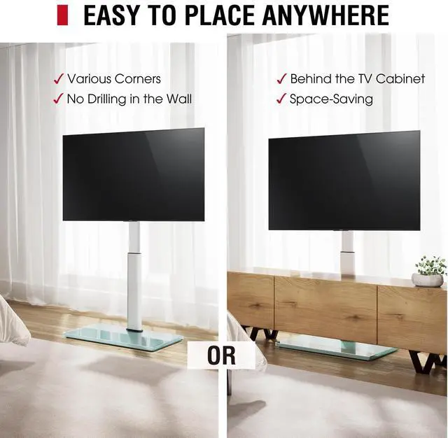 Alt view image 5 of 5 - AOKCOS Swivel TV Floor Stand for 32-65 Inches TVs, 8 Level Height Adjustable Corner Small TV Stand Mount for Living Room/Bedroom, Holds up to 88 lbs,MAX VESA 400x400mm,White