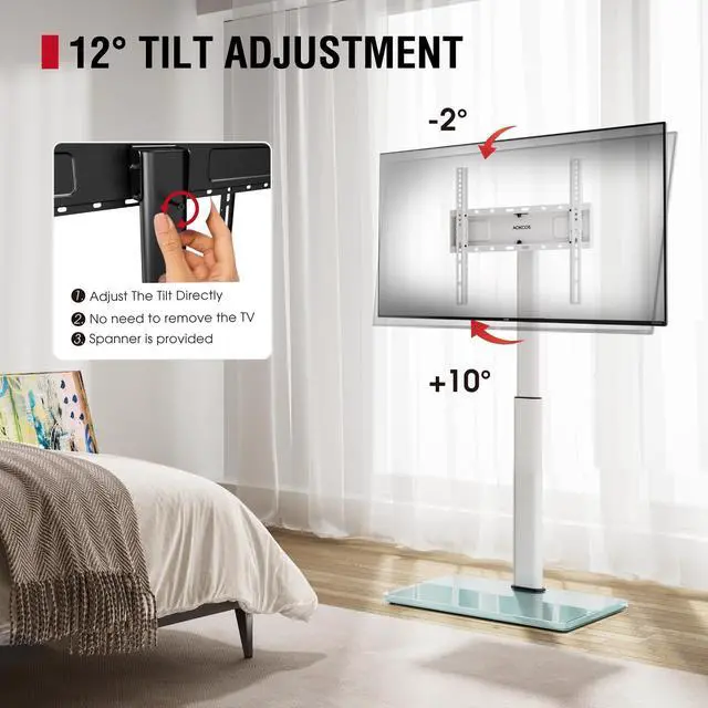 Alt view image 4 of 5 - AOKCOS Swivel TV Floor Stand for 32-65 Inches TVs, 8 Level Height Adjustable Corner Small TV Stand Mount for Living Room/Bedroom, Holds up to 88 lbs,MAX VESA 400x400mm,White