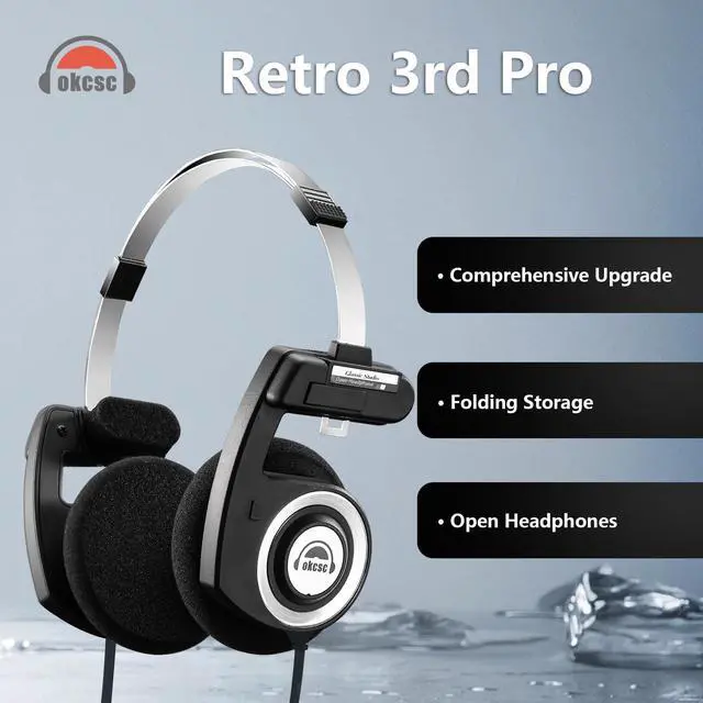Alt view image 2 of 5 - OKCSC Retro 3 Open Back Headphones, Retro Style/Collapsible Design/40mm Class/Adjustable Temporal Pads, Audiophile Sound Performance for HIFI Sound,Commute,Road Trips,Party,Work,4.9 FT/3.5MM Mic/Black