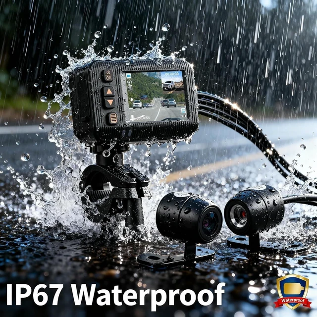 Alt view image 2 of 5 - Motorcycle 1080P Dash Cam Front and Rear Dual Lens, IP67 Waterproof HD DVR with HDR,G-Sensor, Motorbike Cam Loop Recording,4 Screen Switching Modes,Wired Remote,150 Wide-Angle,Moto Camera for Riding