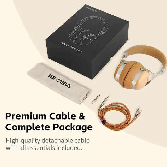 Alt view image 5 of 5 - SIVGA SV021 Pro V2 HiFi Wooden Closed-Back Over-Ear Wired Headphones with 50mm Dynamic Driver, Detachable Cable (Beechwood)