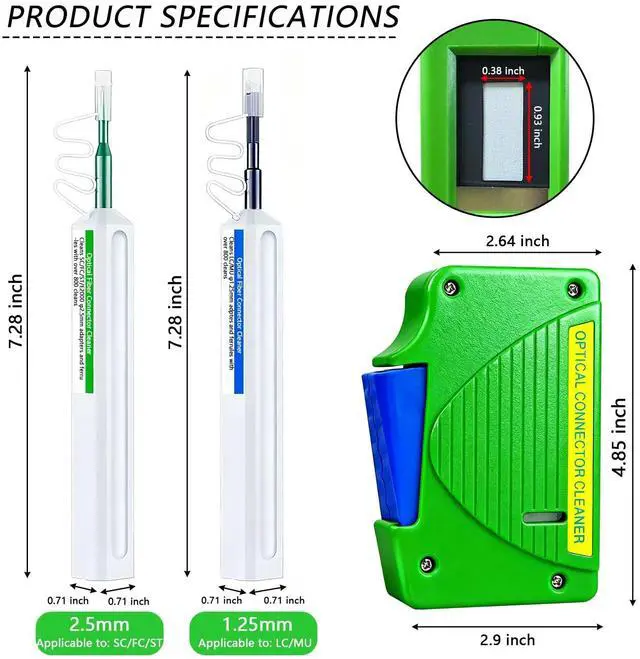 Alt view image 2 of 5 - groword 4 in 1 Fiber Optic Cleaner Cleaning Pen Box Kit,2.5mm 1.25mm FC SC ST LC Optical Fiber Cable Connector Endface Optical Clean Tool Set,800+ Cleans,Fiber Optic Cleaner Tools