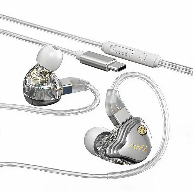 Main image of In Ear Monitor Headphones, HiFi Wired Earbuds, Gaming Earbuds, Hybrid IEM Earphones with Detachable 4N OFC Cable, Type C Wired Gaming Earbuds, Clear Sound & Deep Bass (With Mic) (Silver, Type-C)