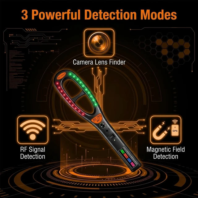 Alt view image 2 of 5 - KEULGOUL Hidden Camera Detector, RF Signal Detector and Magnetic Field Detector, Portable Camera Lens Finder, Rechargeable Privacy Scanner for Hotel Room, Car, Office, Home and Travel
