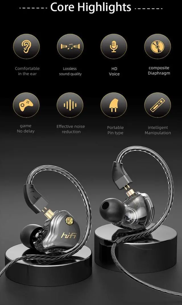 Alt view image 3 of 5 - In Ear Monitor Headphones, HiFi Wired Earbuds, Gaming Earbuds, Hybrid IEM Earphones with Detachable 4N OFC Cable, Type C Wired Gaming Earbuds, Clear Sound & Deep Bass (With Mic) (Silver, Type-C)