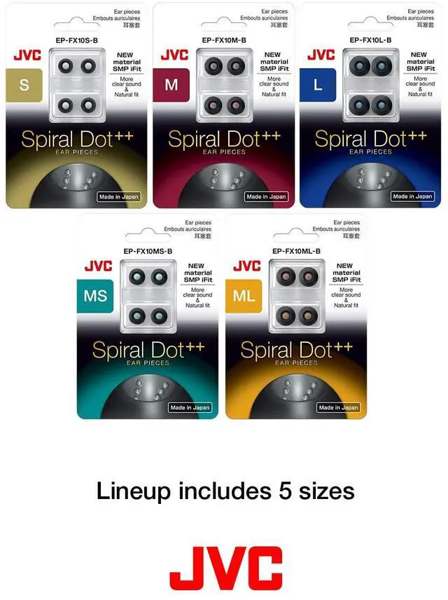 Alt view image 5 of 5 - JVC EPFX10 Spiral Dot Earpieces Set of (4) Ear Tips, Sizes Small Through Large, Fits Many JVC Models (Small) Black