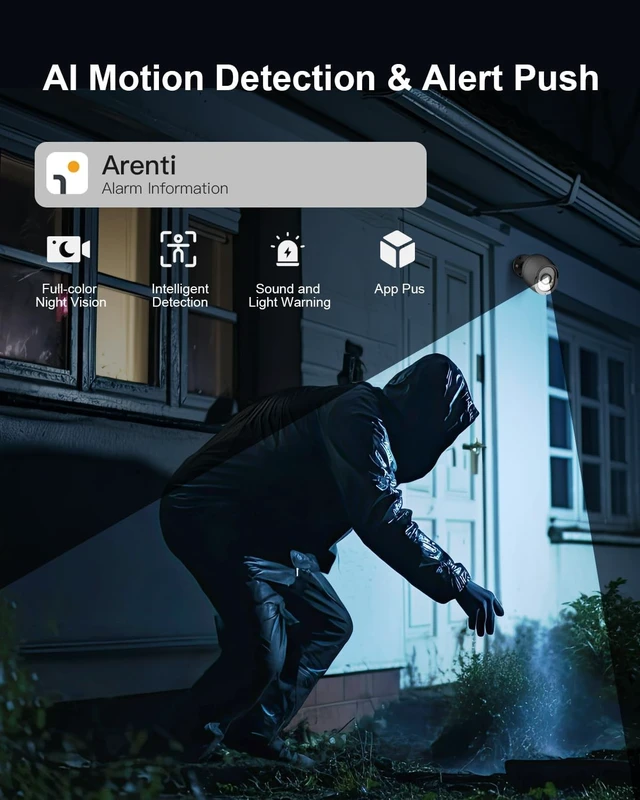 Alt view image 5 of 5 - ARENTI 5MP PoE IP Camera Outdoor, Bullet Surveillance Cameras for Home Security with Human/Vehicle Detection, Full Color Night Vision, Two Way Talk, App Control