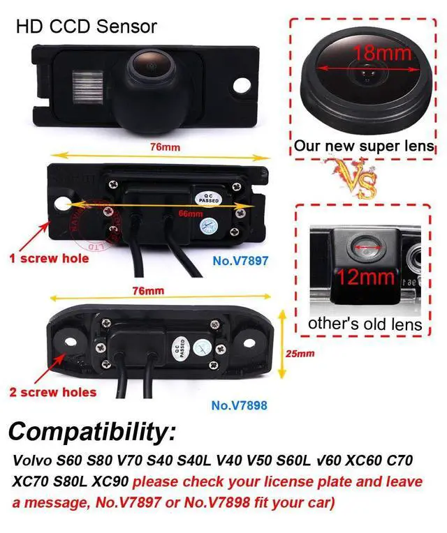 Alt view image 3 of 5 - 1280 * 720 1000 TV Lines Car Backup Camera Reverse Parking vehichle Camera Replacement for Volvo S60 S80 V70 S40 S40L V40 V50 S60L V60 XC60 C70 XC70 S80L XC90 Waterproof Night Vision