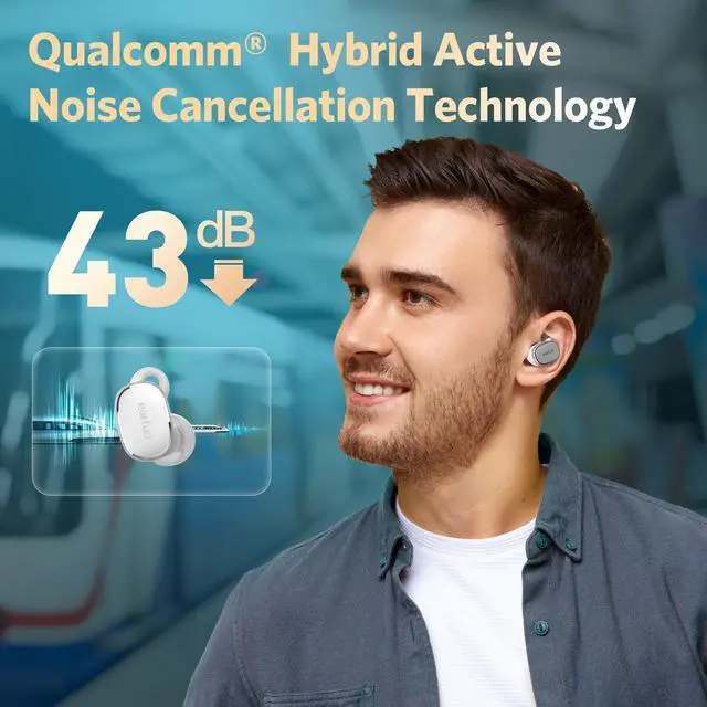 Alt view image 5 of 5 - EarFun Free Pro 3 Noise Cancelling Wireless Earbuds, Hi-Res Sound, Snapdragon Sound with Qualcomm aptX Adaptive, 6 Mics ENC, Bluetooth 5.3 Earbuds, Multipoint Connection, Custom EQ App, Silver
