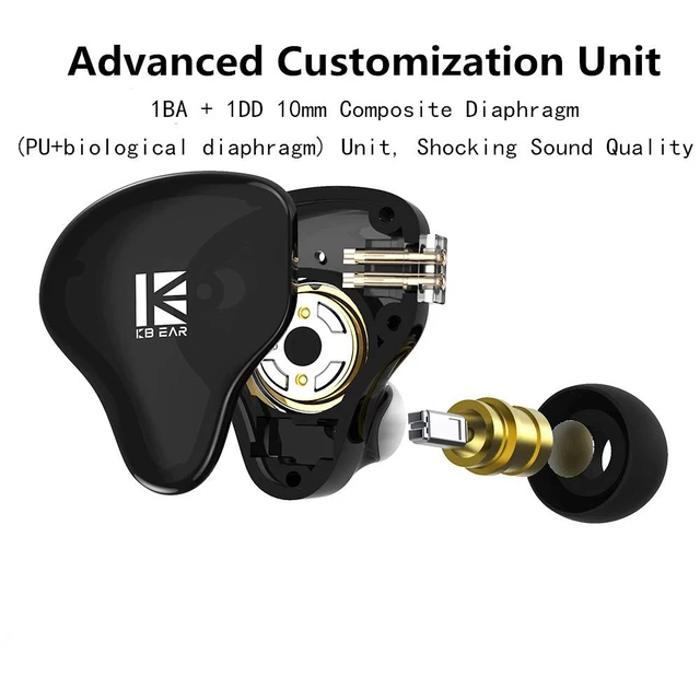 Alt view image 2 of 5 - KBEAR KS2 iem, in Ear Monitor Headphones Hybrid 1BA 1DD Wired Earbuds Stereo Bass HiFi IEM Earphone Noise Cancelling High Resolution with Detachable Cable for Running Gaming (USBC With Mic, Black)