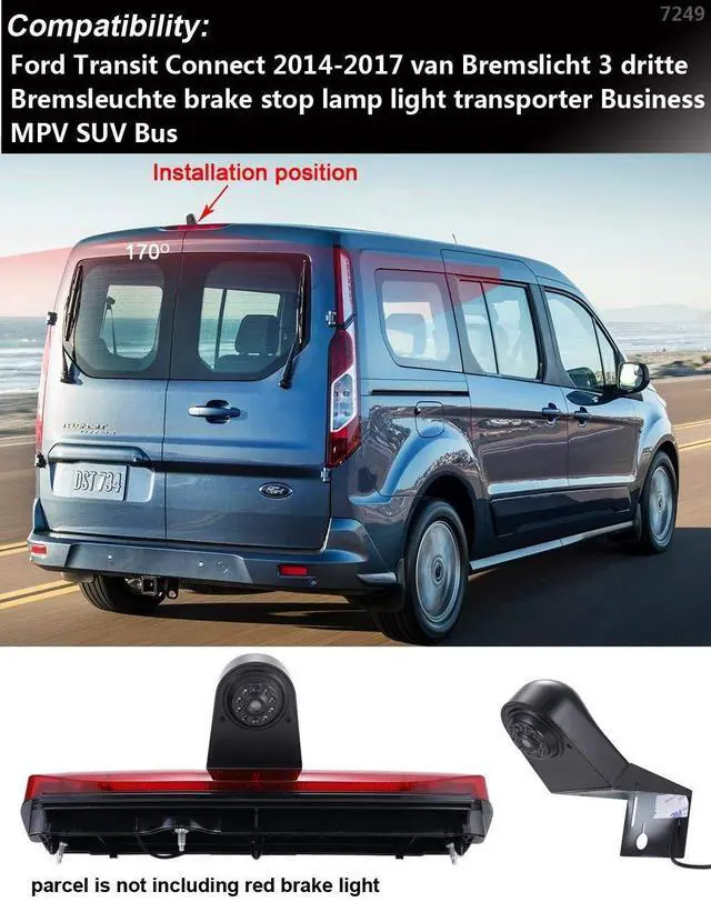 Alt view image 2 of 5 - Car Third Roof Top Mount Brake Light 3 Brake Stop lamp Rear View Camera, HD Night Vision Waterproof for Ford Transit Connect 2014-2017 Transporter Business MPV SUV Bus(with 4.3-inch Rearview Mirror)
