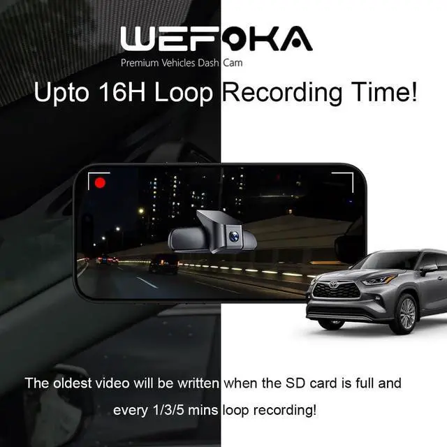 Alt view image 5 of 5 - WEFOKA Front 4K Dash Cam for 2020-2025 Toyota Highlander LE Limited L XLE XSE Platinum (Gen4/UX70), OEM Look, Dual HD Video, WiFi & APP, Loop Recording, G-Sensor, Easy to Set, 128GB Card (F10)