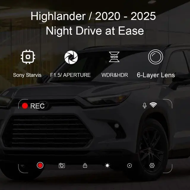Alt view image 3 of 5 - WEFOKA Front 4K Dash Cam for 2020-2025 Toyota Highlander LE Limited L XLE XSE Platinum (Gen4/UX70), OEM Look, Dual HD Video, WiFi & APP, Loop Recording, G-Sensor, Easy to Set, 128GB Card (F10)