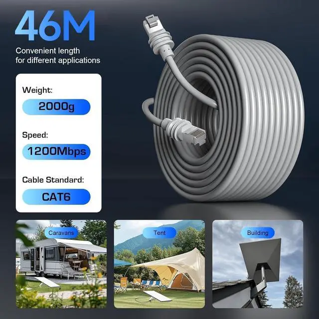 Alt view image 2 of 5 - 3BAO 152FT/ 46M Starlink Gen 3 Cable for Starlink Standard Generation 3, Replacement Extension Cable Waterproof Grey
