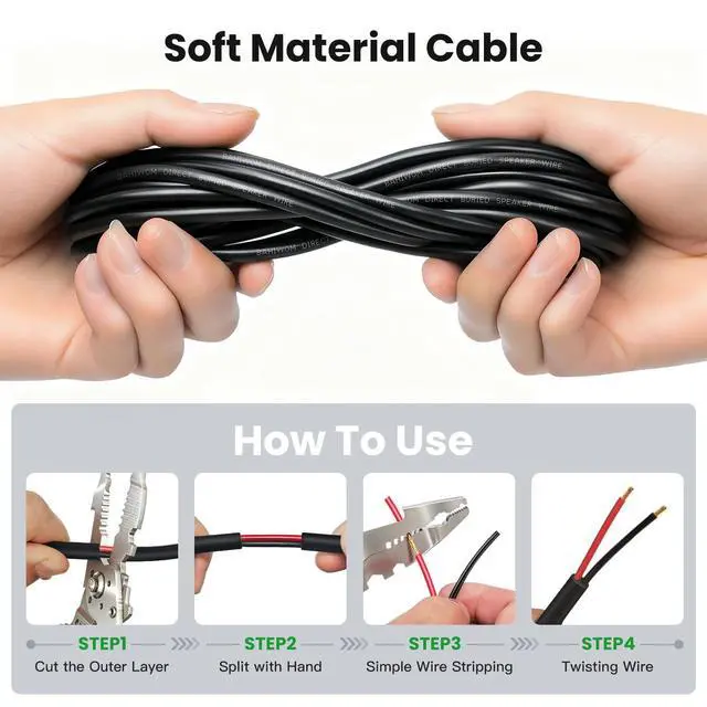 Alt view image 4 of 5 - BAHIWOM 16 Gauge Speaker Wire 200 Feet CL3 Related CCA Black Cable with 2 Conductors for Outdoor Direct Burial Backyard Garden Home Car in-Wall Speaker