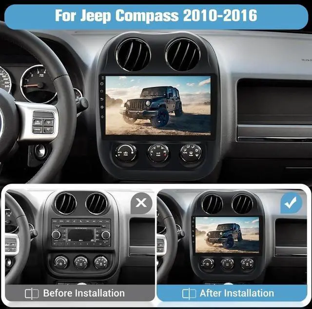 Alt view image 2 of 5 - Junsun 4Core 64GB ROM Car Radio Stereo for Jeep Compass Patriot 2010-2016 10 inch Touch Screen with CarPlay Android Auto Bluetooth 5GWiFi GPS AHD Backup Camera