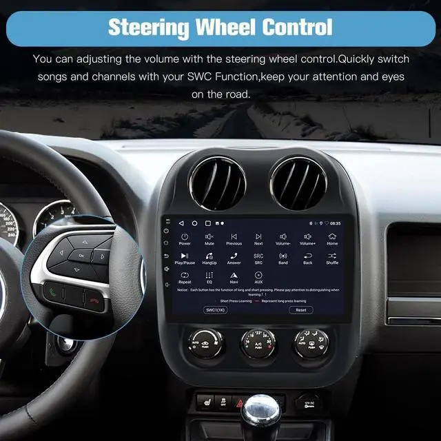 Alt view image 5 of 5 - Junsun 4Core 64GB ROM Car Radio Stereo for Jeep Compass Patriot 2010-2016 10 inch Touch Screen with CarPlay Android Auto Bluetooth 5GWiFi GPS AHD Backup Camera