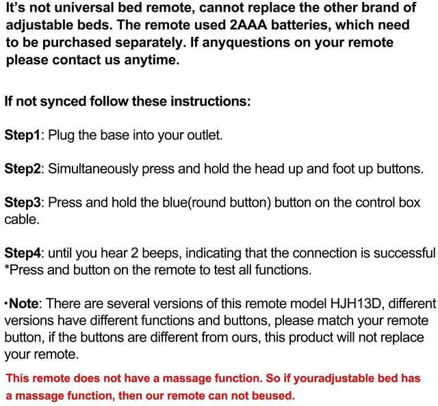 Alt view image 4 of 4 - PZL Replacement Remote Control for Bed Tech Bedtech BT2000, for Lucid L300, for Milemont Richmat HJH13D Adjustable Bed, for AMBEE21 CastleBeds (Not BT Version)