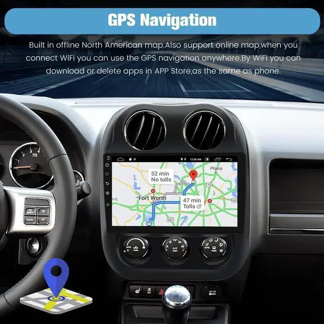 Alt view image 4 of 5 - Junsun 4Core 64GB ROM Car Radio Stereo for Jeep Compass Patriot 2010-2016 10 inch Touch Screen with CarPlay Android Auto Bluetooth 5GWiFi GPS AHD Backup Camera