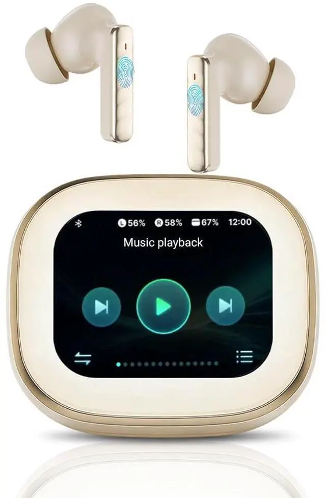 Main image of Yeabomy Wireless Earbuds with Touch Screen, Bluetooth 5.4 Headphones, ANC Noise Cancelling, 60H HiFi Stereo Bluetooth Ear Buds with 5 EQ Modes, IPX7 Earphones for Sports/Workout/Gym (Beige)