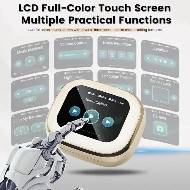 Alt view image 2 of 5 - Yeabomy Wireless Earbuds with Touch Screen, Bluetooth 5.4 Headphones, ANC Noise Cancelling, 60H HiFi Stereo Bluetooth Ear Buds with 5 EQ Modes, IPX7 Earphones for Sports/Workout/Gym (Beige)