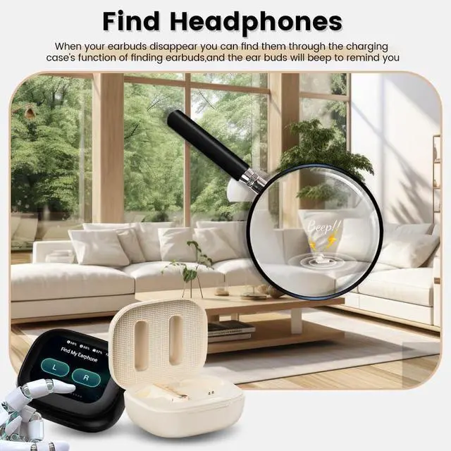 Alt view image 5 of 5 - Yeabomy Wireless Earbuds with Touch Screen, Bluetooth 5.4 Headphones, ANC Noise Cancelling, 60H HiFi Stereo Bluetooth Ear Buds with 5 EQ Modes, IPX7 Earphones for Sports/Workout/Gym (Beige)