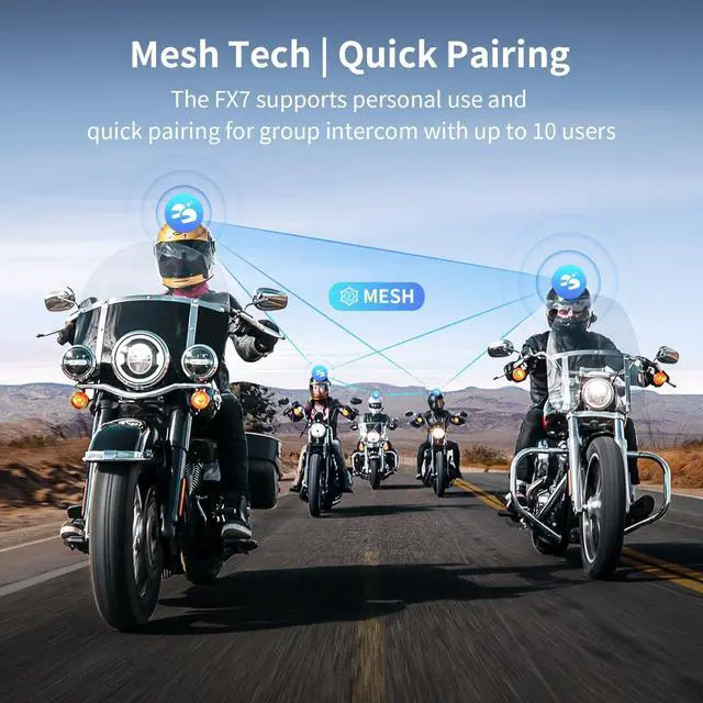Alt view image 3 of 5 - Fodsports FX7 10-Rider Mesh Motorcycle Bluetooth Headset with Music Share, Smart APP Control, Dual Chips V5.4 Helmet Communication System with Audio Multitasking & FM, 3 Intercom & EQ Music Modes