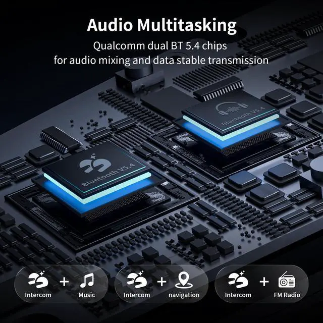 Alt view image 5 of 5 - Fodsports FX7 10-Rider Mesh Motorcycle Bluetooth Headset with Music Share, Smart APP Control, Dual Chips V5.4 Helmet Communication System with Audio Multitasking & FM, 3 Intercom & EQ Music Modes