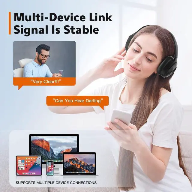 Alt view image 3 of 5 - Ulacici Active Noise Cancelling Headphones,Wireless Bluetooth Headphones Built-in Mic 40 Hours Playtime Wireless Noise Cancelling Headphone 3D Low Bass Tone Fast Charge