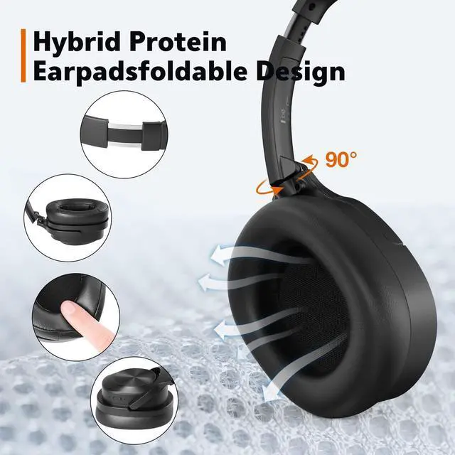 Alt view image 4 of 5 - Ulacici Active Noise Cancelling Headphones,Wireless Bluetooth Headphones Built-in Mic 40 Hours Playtime Wireless Noise Cancelling Headphone 3D Low Bass Tone Fast Charge