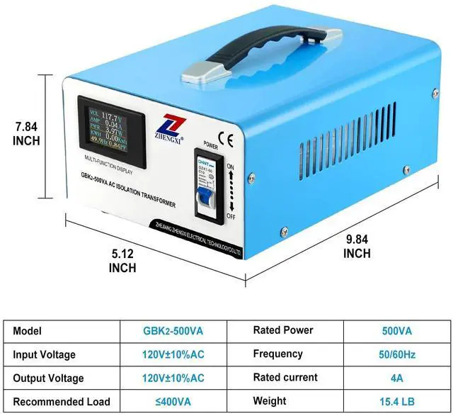 Alt view image 2 of 5 - ZHENGXI Isolation Transformer 120V to 120V, 500W Audio Voltage Converter, HD Display, No Niose, 2 Output Sockets