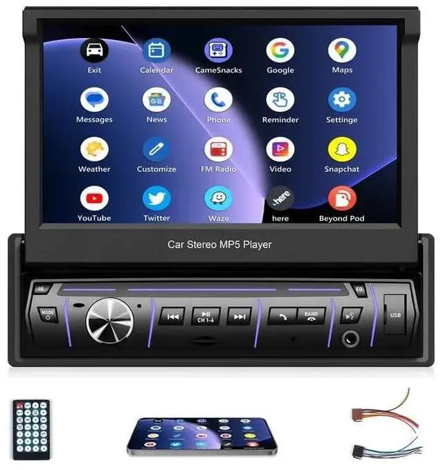 Main image of XGU Single Din Car Stereo,7 inch Flip Out Screen Car Player, Single Din Slide Out Touchscreen Radio, Support Bluetooth Car Audio Receivers,FM Radio/Mirrorlink/USB/AUX