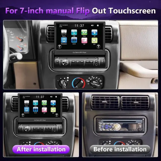 Alt view image 2 of 5 - XGU Single Din Car Stereo,7 inch Flip Out Screen Car Player, Single Din Slide Out Touchscreen Radio, Support Bluetooth Car Audio Receivers,FM Radio/Mirrorlink/USB/AUX
