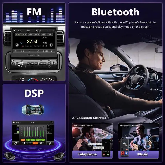 Alt view image 3 of 5 - XGU Single Din Car Stereo,7 inch Flip Out Screen Car Player, Single Din Slide Out Touchscreen Radio, Support Bluetooth Car Audio Receivers,FM Radio/Mirrorlink/USB/AUX